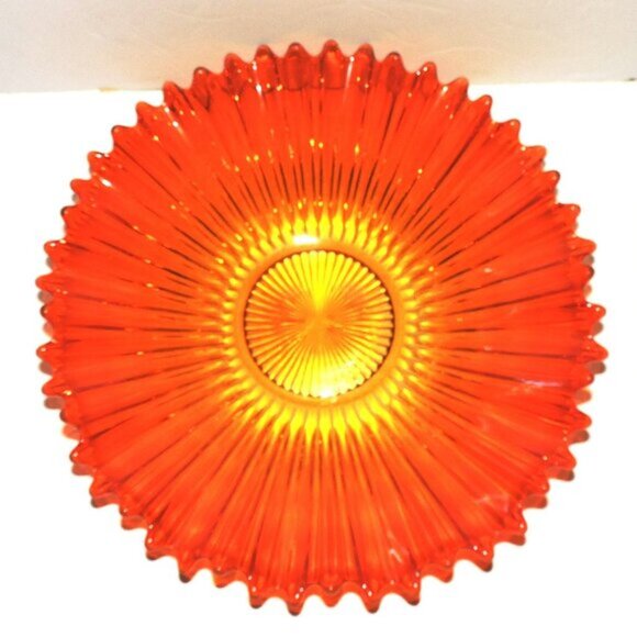 Large Fluted Flared Orange Glass Bowl Home Decor Room Accent Autumn - Picture 4 of 5
